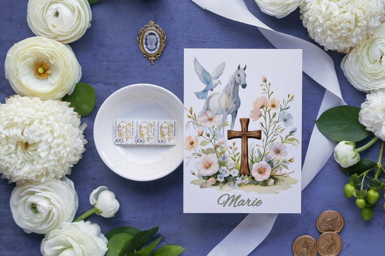 Carte Double Baptême motif Cheval – Format A6 – carte personnalisée 2