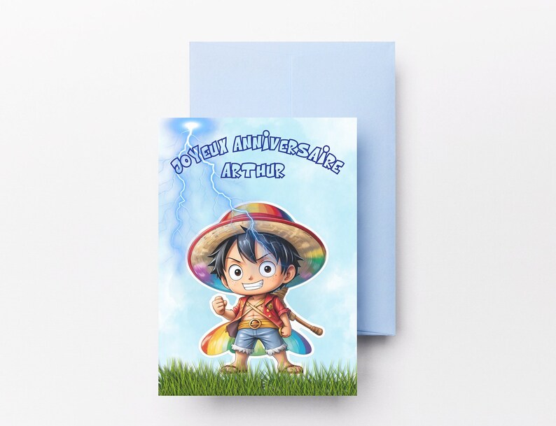 Carte anniversaire personnalisée , carte thème one piece, luffy, image 3