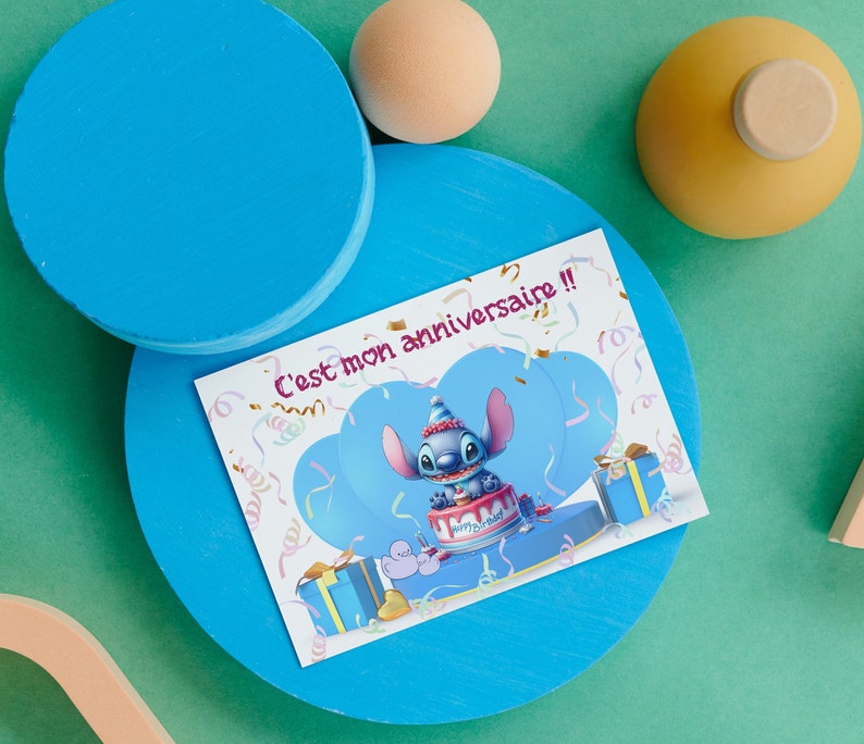 Carte invitation - carte anniversaire personnalisable stitch - lot 8 cartes anniversaire- 画像 5