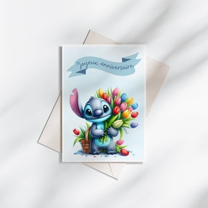 Carte anniversaire stitch - carte thème stitch - joyeux anniversaire - bonne fête - Bleu
