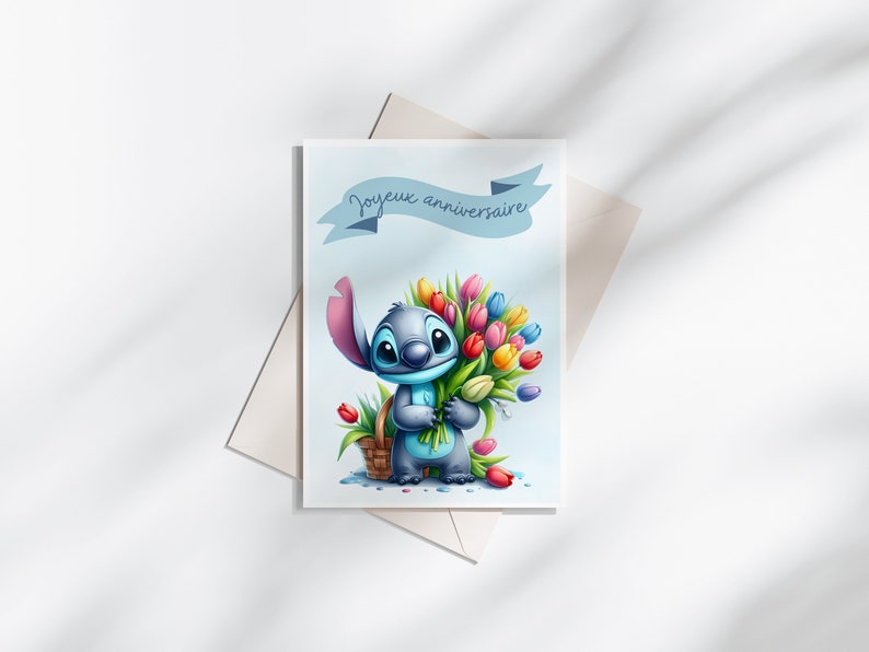 Carte anniversaire stitch - carte thème stitch - joyeux anniversaire - bonne fête - Bleu