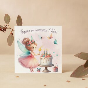 Carte joyeux anniversaire, carte prénom personnalisable petite fée, carte thème féérie image 2