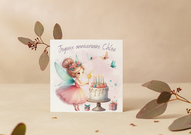 Carte joyeux anniversaire, carte prénom personnalisable petite fée, carte thème féérie image 2