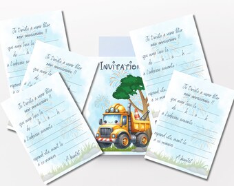 Birthday invitation card - customizable birthday card - construction machine theme card, set of 6/8/10/12 cards + envelopes...