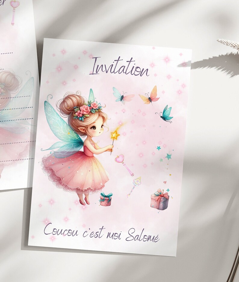 Carte invitation anniversaire - carte anniversaire personnalisable - carte anniversaire fée, lot de 6/8/10/12 cartes avec enveloppes... image 3