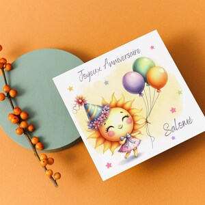 Carte joyeux anniversaire, carte prénom personnalisable, carte anniversaire soleil image 4