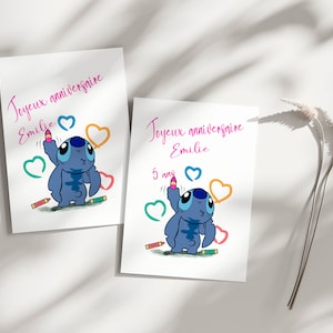 Carte anniversaire stitch, carte thème stitch