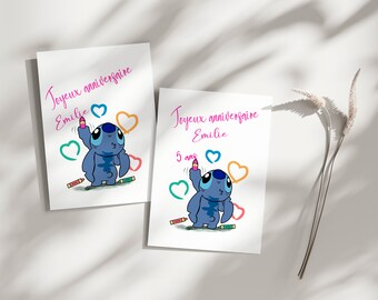 Carte anniversaire stitch, carte thème stitch