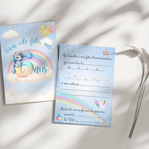 Invitation anniversaire - carte anniversaire personnalisable - carte theme licorne, lot 8 cartes avec enveloppes...