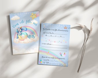 Invitation anniversaire - carte anniversaire personnalisable - carte theme licorne, lot 8 cartes avec enveloppes...