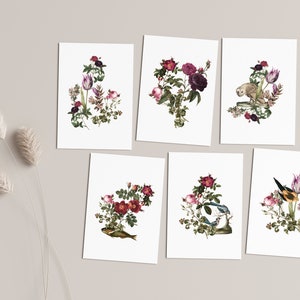Los 6 Karten mit Blumendruck, Postkarte, Geburtstagskarte, Blumenillustration, Dekoration
