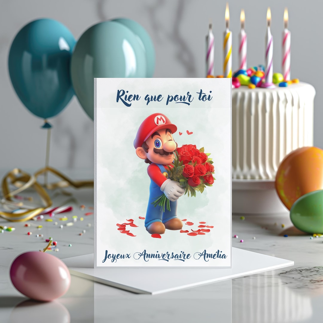 Carte Mario joyeux anniversaire, carte prénom personnalisable mario ...