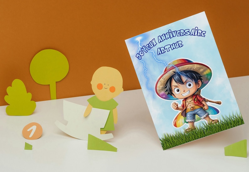 Carte anniversaire personnalisée , carte thème one piece, luffy, image 2