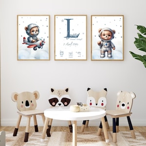 Conjunto de 3 carteles de nacimiento personalizados | Póster temático de Osito | Decoración de habitación de bebé