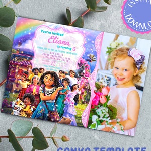 Mirabel Encanto birthday party invitation with photo, digital download print isabella picture editable download canva party invite