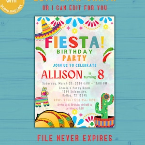editable mexican fiesta style birthday party invitation template, printable invitation, digital invitation