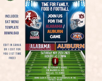 Editable football game superbowl watch party, birthday invitation, game on, friends food and football invite, digital invite