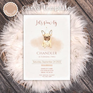 French Bulldog Birthday invitation, Dog Birthday Invitation, Puppy Pawty, Dog Theme Invite, Pawty Birthday Invitation, Editable Invitation