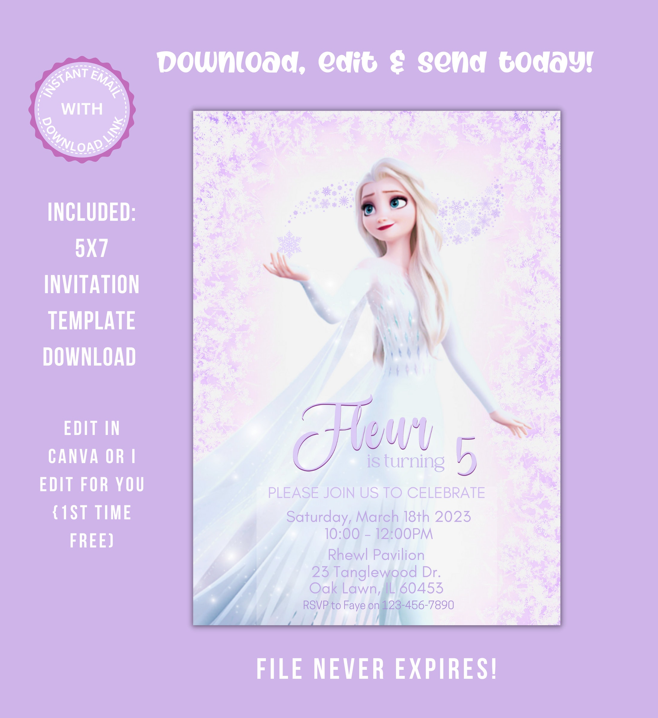 Princesses Frozen Party Digital Birthday Invitation EDITABLE -  Norway