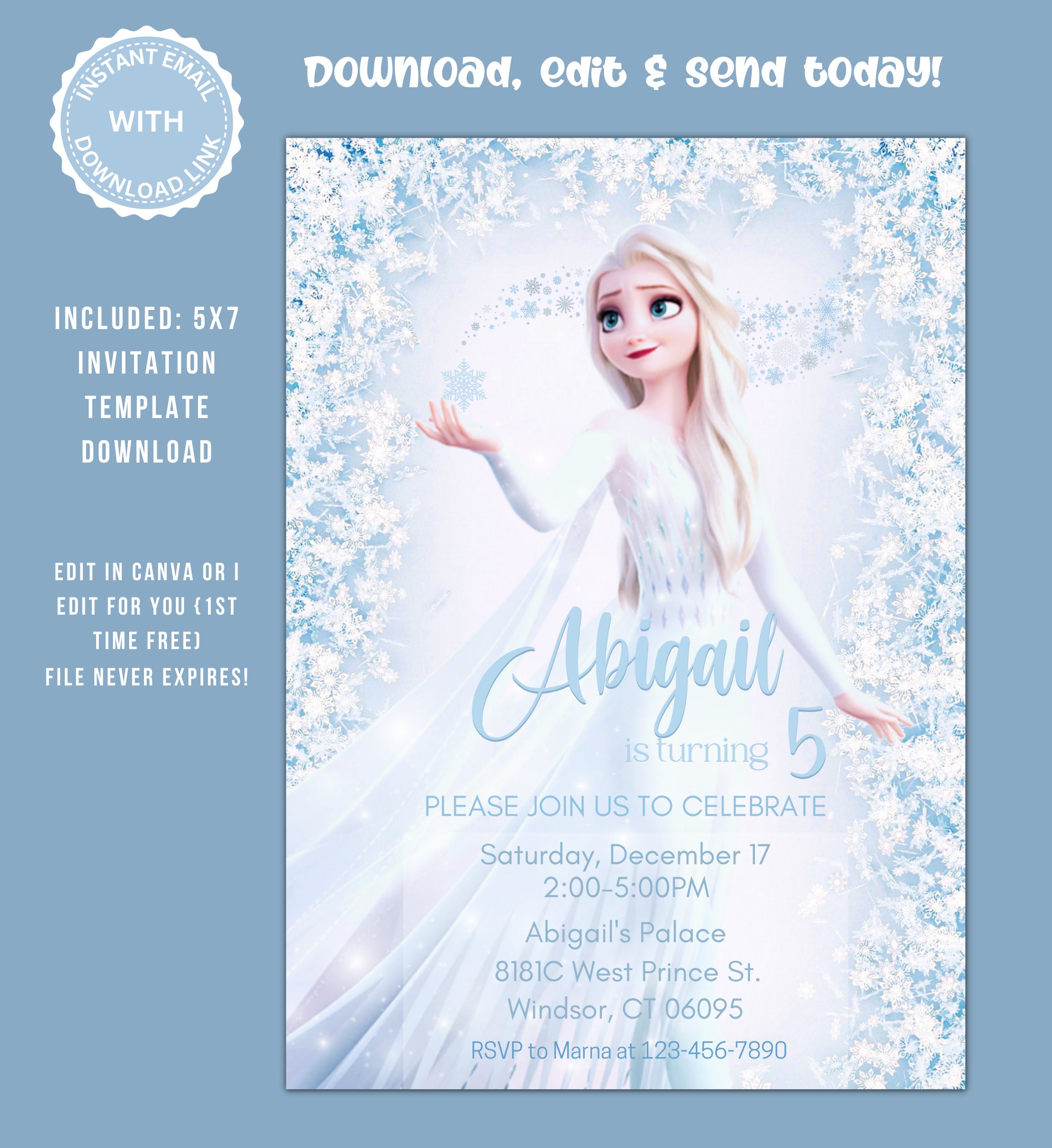 Editable Frozen Birthday Invitation Template Princess Elsa - Etsy