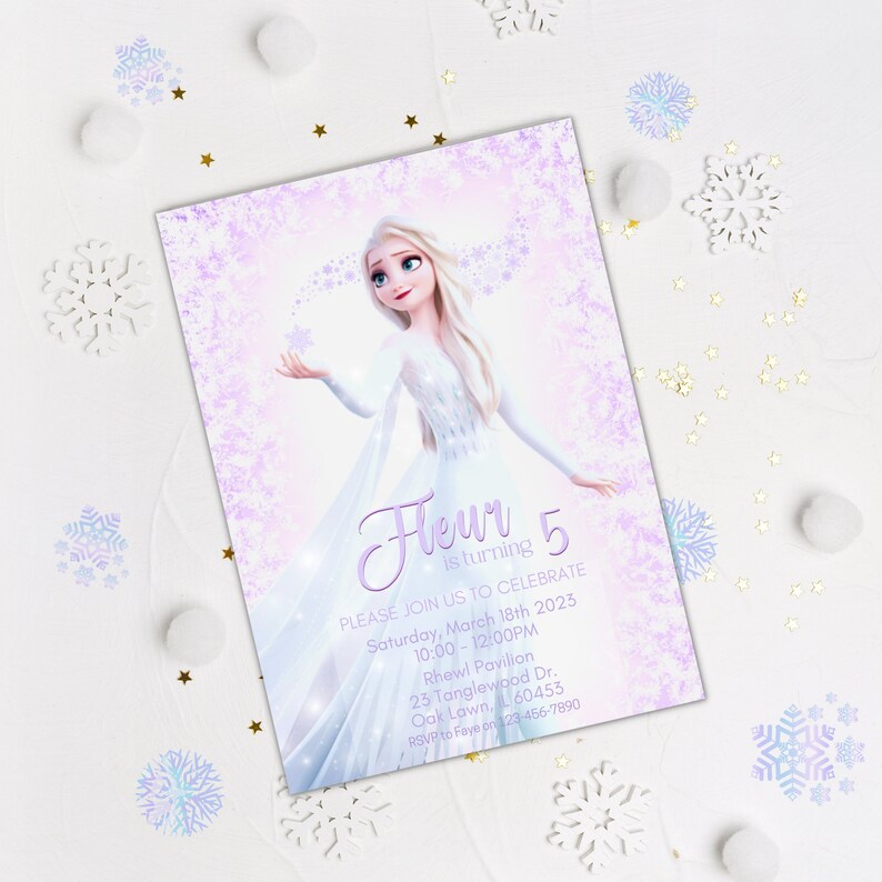 Editable purple Frozen Birthday Invitation Template Princess Elsa Evite Instant Download Digital Birthday Party Invite