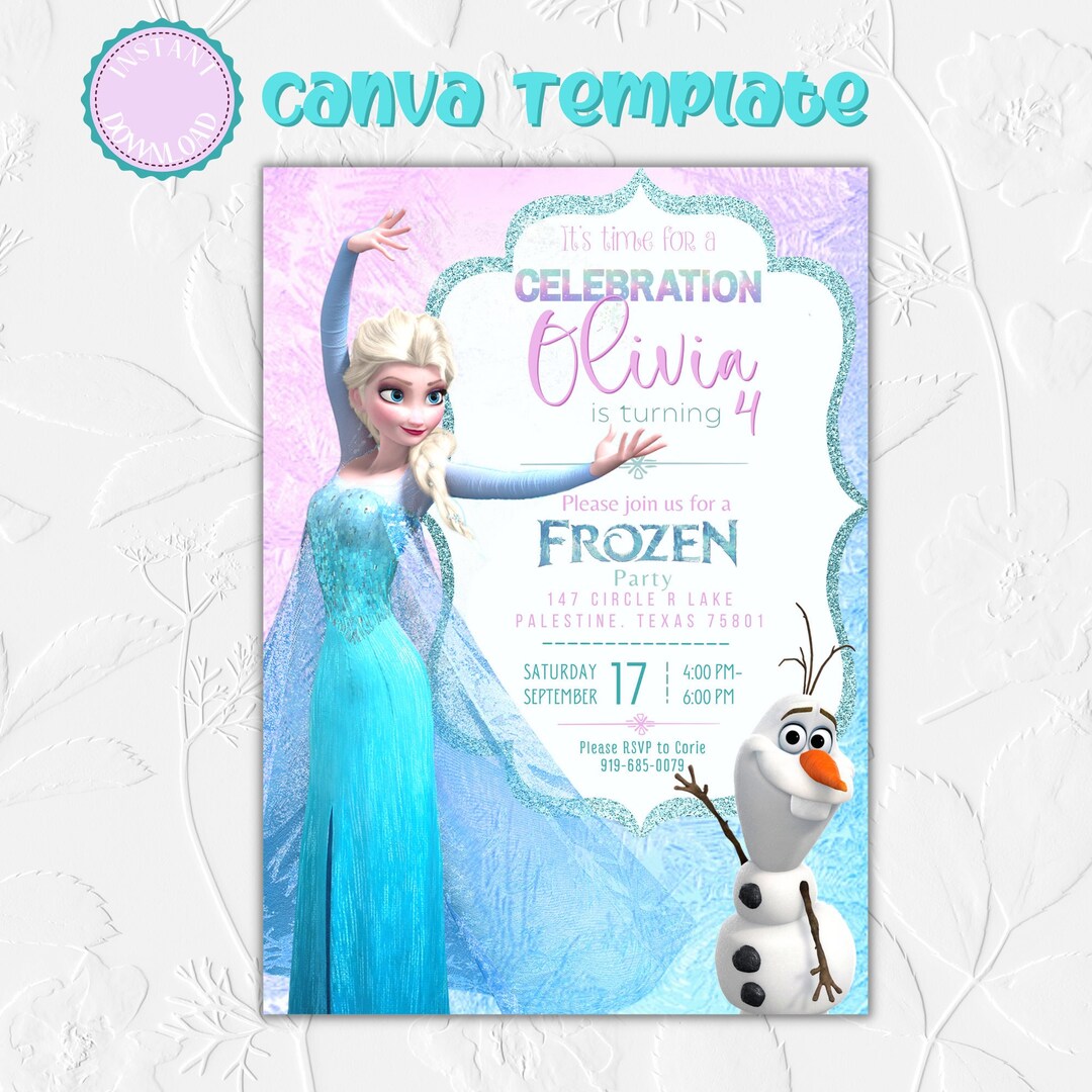 Frozen Elsa Party Birthday Invitation, Elsa Frozen Invite Instant ...