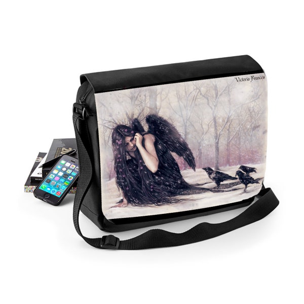 Victoria Frances - Broken Wings - Sac messager gothique A4 avec poche frontale zippée et bandoulière réglable