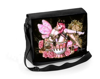 Anne Stokes - Gothic Dragon - Polyester Messenger Bag featuring zipped front pocket and adjustable strap
