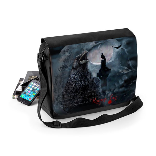 Raven's Cry - Messenger Bag featuring artwork by Dark Gothic