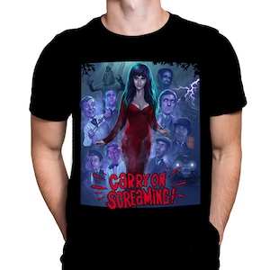 Horror Movie Art - Carry On Screaming - Black Oversized Print Cotton T-Shirt - Terror - Gore - Comedy - Movie Monsters - Halloween
