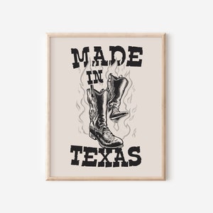 Prodotto in Texas, poster con stivali da cowboy, stampa artistica, arte murale western, arte del selvaggio West, stampa artistica western, arredamento vintage da cowboy, senza cornice