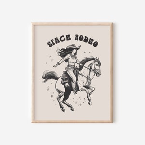 Rodeo Spaziale, Poster di Cowgirl Spaziale, Stampa Artistica, Stampa d'Arte Western, Arte da Parete Western, Arte del Far West, Decorazione Vintage da Cowboy, SENZA CORNICE