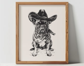 French Bulldog Cowboy Art Print: Western Home Decor (UNFRAMED)