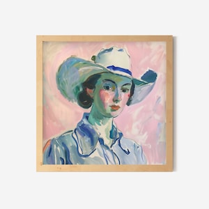 Ritratto di cowgirl, arte di cowgirl, stampa artistica, stampa d'arte western, arte murale western, arte del selvaggio West, decorazione retrò da cowboy, SENZA CORNICE