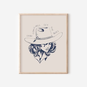 Anche le cowgirl si sentono tristi, arte da cowgirl, stampa artistica, stampa d'arte western, arte murale western, arte del selvaggio West, decorazioni retrò da cowboy, senza cornice