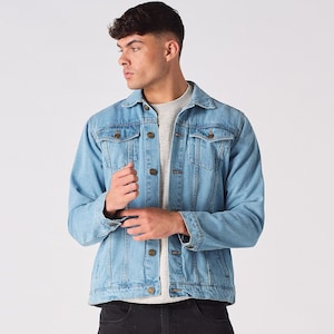 Fashionable Mens Denim Jacket Light Blue Jeans Jacket Streetwear Style Stand Slim Jacket | Denim Jacket Men Outwear | Men Clothing Jacket