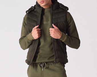 Vintage Lee Outerwear Quilted Vest Zip up Dark Green Union Made in