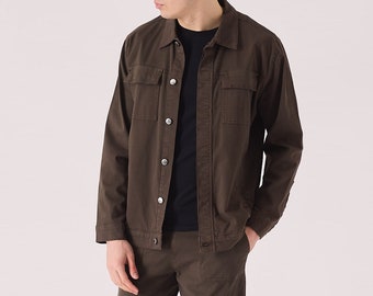 Cargo Jacket Mens Regular | Long Button Cuff Sleeve | Vintage Denim Jacket | Cargo Jacket Brown | Streetwear Jacket | Jean Jacket | Gift Him