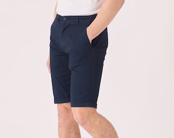 Slim Fit Stretch Chino Shorts: Dunkelblauer Baumwolltwill