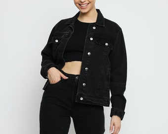 Jacket Women Soft Denim Trucker Black Wash | Vintage Jacket | Gift for Women