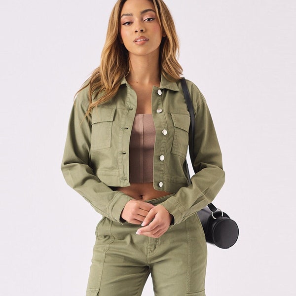 Green Cargo Jacket Women Etsy