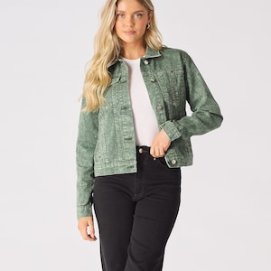Green Jacket Womens Split Pocket | Casual Washed Denim Jacket | Womens Denim Jacket | Y2k Fashion | Jean Jacket Women | Gift for Her