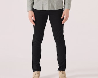 Slim Fit Stretch Chino Trousers: Mens Black Twill Pants