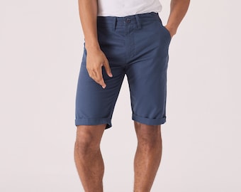 Shorts chino slim fit elástico: shorts casuais de sarja azul-marinho