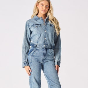 Denim Jumpsuit Women Blue Acid Wash | 3 in 1 Jumpsuit | Vintage Jumpsuit Women | Denim Jumpsuit | Women Jean | Women Jacket | Gifts for Her