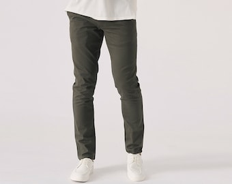 Men's Dark Olive Green Stretch Cotton Slim Fit Chino Pants