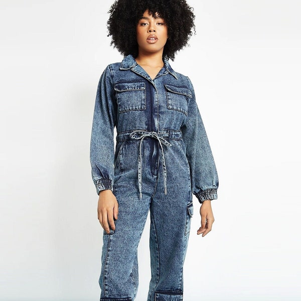 Combinaison En Jean Femme Tout En Un Bleu Délavé À L'Acide | Combinaison femme | Robe d'été | Vêtements Femme