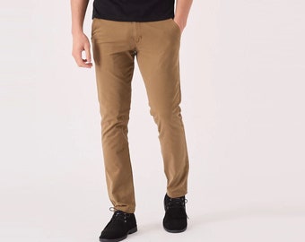 Slim Fit Stretch Chino Trousers: Light Brown Cotton Blend