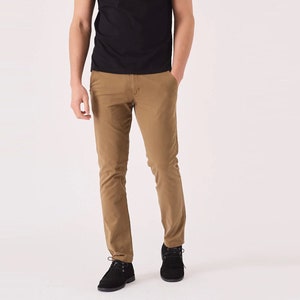 Pantalon Chino Slim Fit Stretch Marron Clair | Pantalons Hommes | Chino décontracté pour homme | Cadeau pour lui