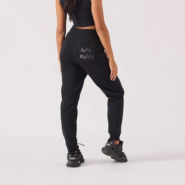 Embroidered Joggers Core Motive Black | Straight Pants | Trousers Women |  Joggers for Women | Jogger Pants | Oversize Fleece